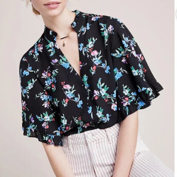 Anthropologie Tops - Anthropologie Maeve Aveiro Flutter-Sleeved Blouse